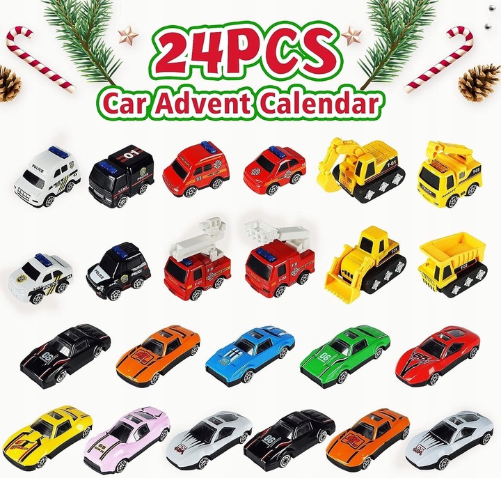 KALENDARZ ADWENTOWY 24 ELEMENTY SAMOCHODY AUTA AUTKA DLA CHŁOPCA PREZENT