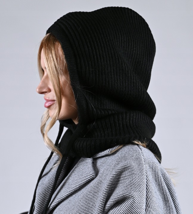 Czapka zimowa damska BALACLAVA kominarka kaptur na jesien Modna Czarna UNI