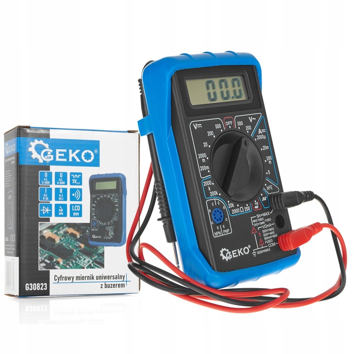 MULTIMETR MIERNIK PRĄDU CYFROWY ELEKTRYCZNY LCD Z BUZEREM GEKO