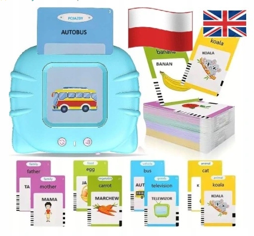 Czytnik Kart do Nauki Słówek Polski i Angielski 448 Słów Trzy Tryby Języków