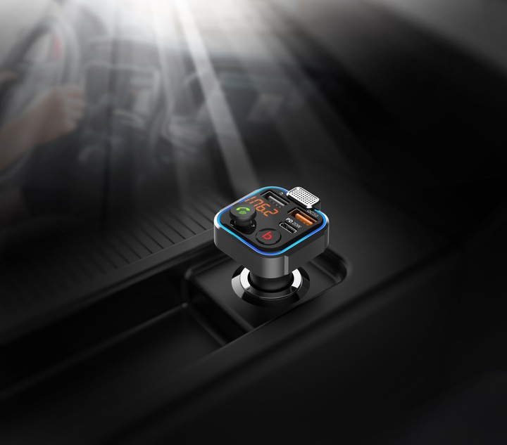 TRANSMITER BLUETOOTH 5.0 FM ŁADOWARKA USB PD 20W QC 3.0 BASS MOCNY MIKROFON