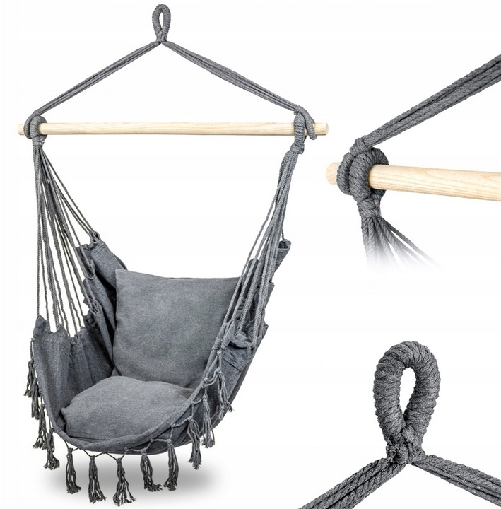 KRZESŁO BRAZYLIJSKIE FOTEL WISZĄCY HAMAK HUŚTAWKA NA BALKON BOHO +PODUSZKI