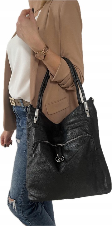 Torebka damska worek skóra ekologiczna czarna codzienna