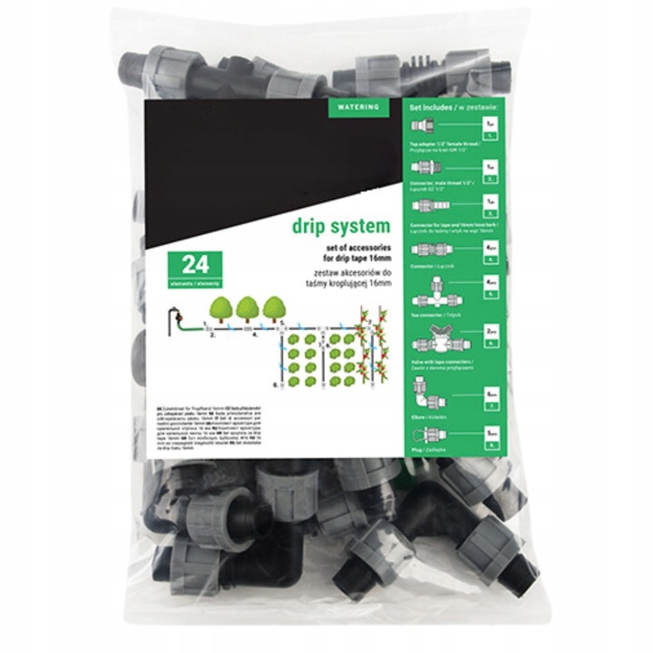 Taśma kroplująca + akcesoria 24 el. NAWADNIANIE KROPELKOWE wąż przewód 100m