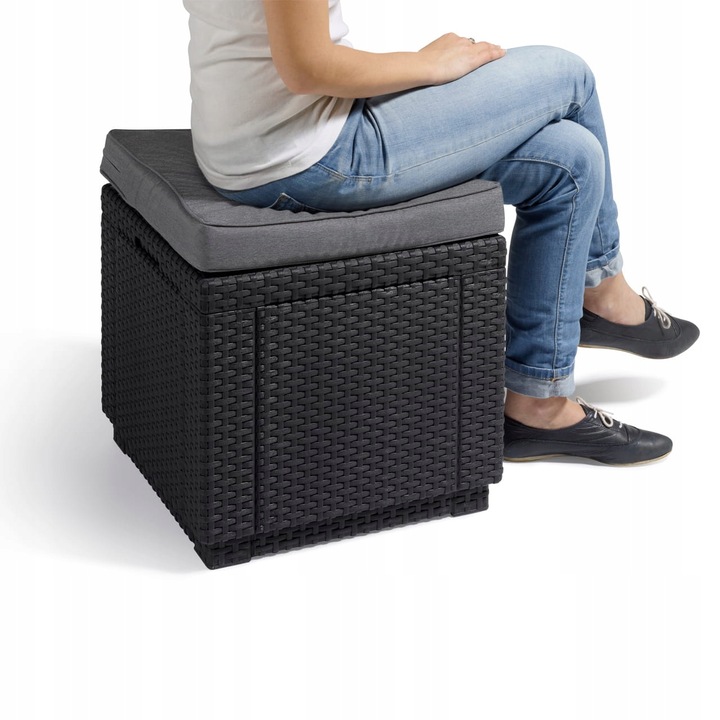 Siedzisko z poduszką Keter Cube brązowe z funkcją schowka wygodne odporne