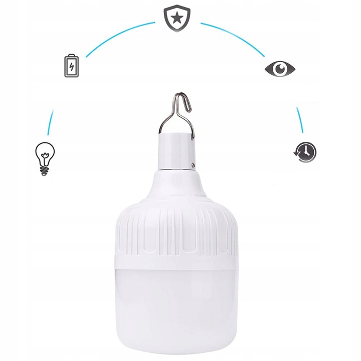 LAMPA KEMPINGOWA ŻARÓWKA LED LAMPKA DO NAMIOTU Z HACZYKIEM I AKUMULATOREM