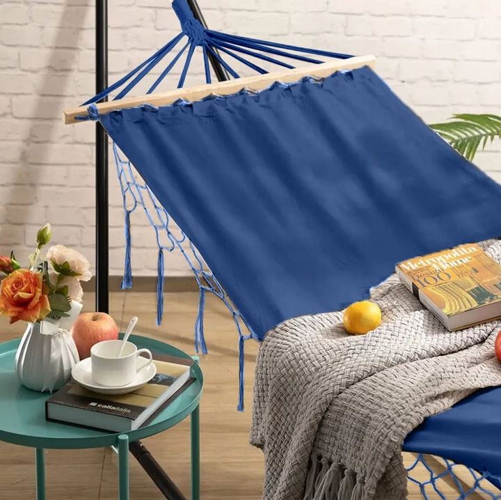 HAMAK BOHO Z POPRZECZKĄ JEDNOOSOBOWY OGRODOWY TURYSTYCZNY MAKRAMA MOCNY