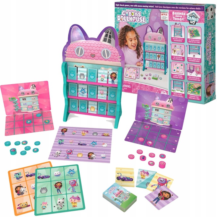 KOCI DOMEK GABI ZESTAW 8W1 KÓŁKO I KRZYŻYK MEMORY BINGO WARCABY WYŚCIG