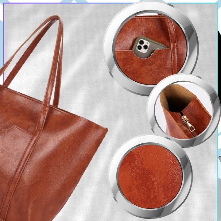 Torebka Damska Shopperka BAD&BAGS Zestaw Skórzana Na Ramię Torba Pojemna