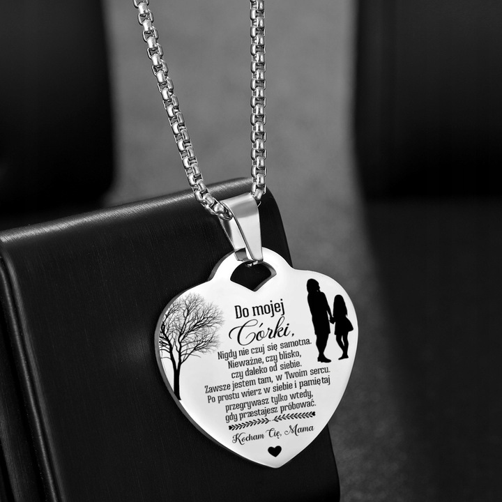 Srebrny Łańcuszek Zawieszka SERCE NASZYJNIK DLA CÓRKI OD MAMY Grawer BOX
