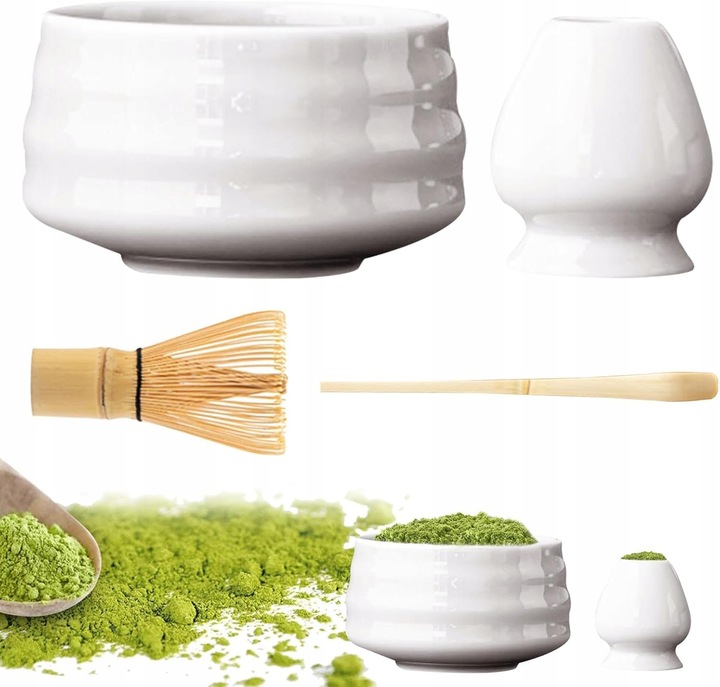 Zestaw prezentowy do herbaty matcha czarka miotełka podstawka łyżeczka