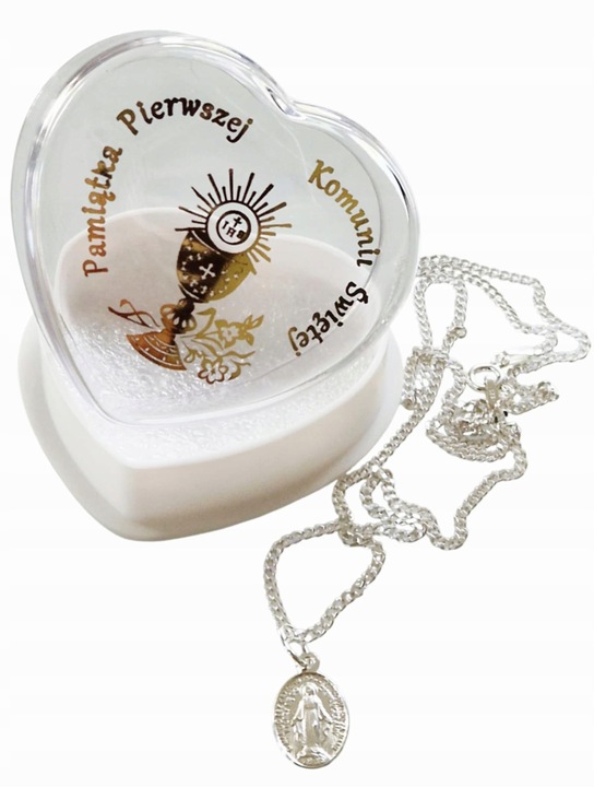 Srebrny Zestaw Komunijny ŁAŃCUSZEK pancerka Cudowny MEDALIK PUDEŁKO Komunia