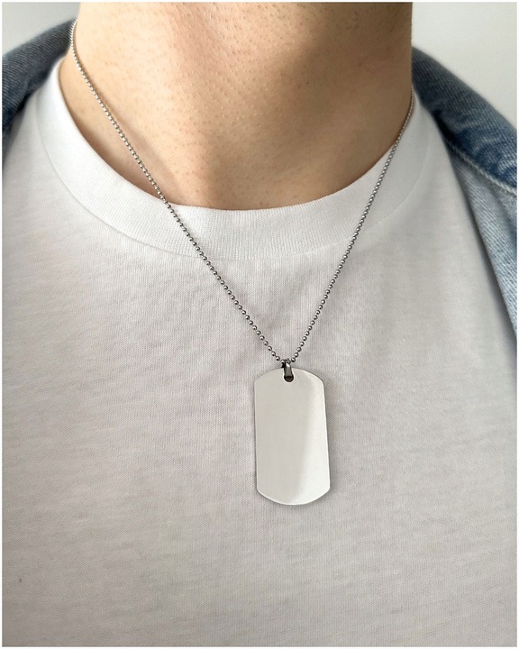 Nieśmiertelnik naszyjnik srebrny MĘSKI łańcuszek stal PREZENT GRAWER GRATIS