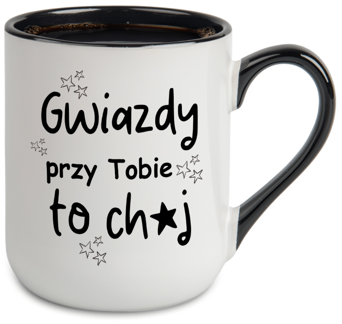 KUBEK ELEGANT CZARNE WNĘTRZE NA PREZENT GWIAZDY PRZY TOBIE TO CH*J