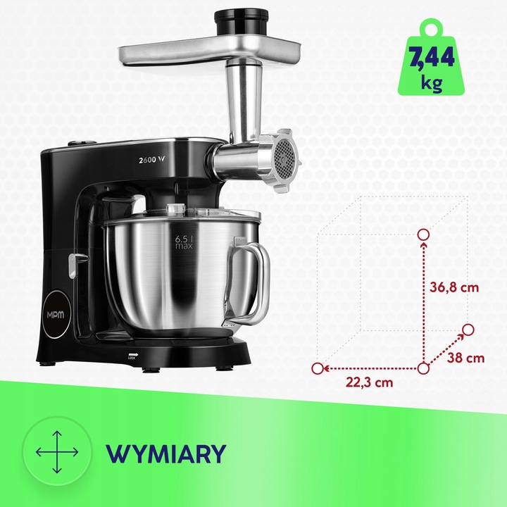 Robot planetarny kuchenny mikser szatkowanie 3w1 mocny 2600W MPM MRK-26