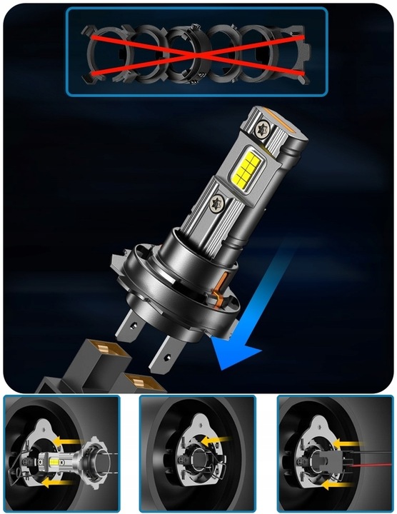 Żarówki H7 LED CSP biała 6500K 1do1 12V 7000lm BARDZO MOCNE WIECEJ ŚWIATŁA