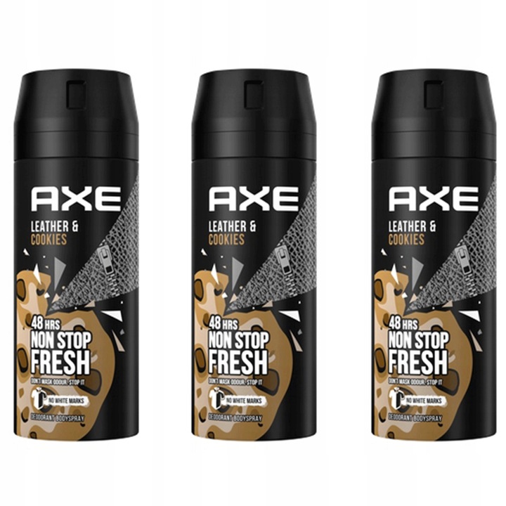 Axe Dezodorant dla Mężczyzn Spray Leather&Cookies 150ml x3