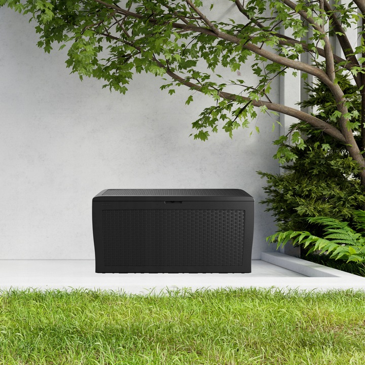 SKRZYNIA OGRODOWA BALKONOWA SCHOWEK RATTAN 270L - POJEMNA - GRAFITOWA - XL