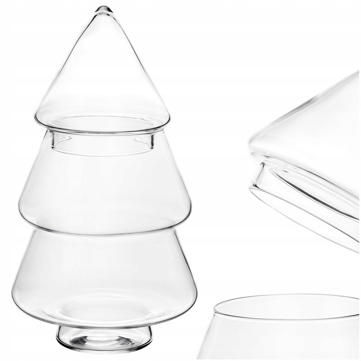 SZKLANA BOMBONIERKA CHOINKA DEKORACJA ŚWIĄTECZNA POJEMNIK NA SŁODYCZE