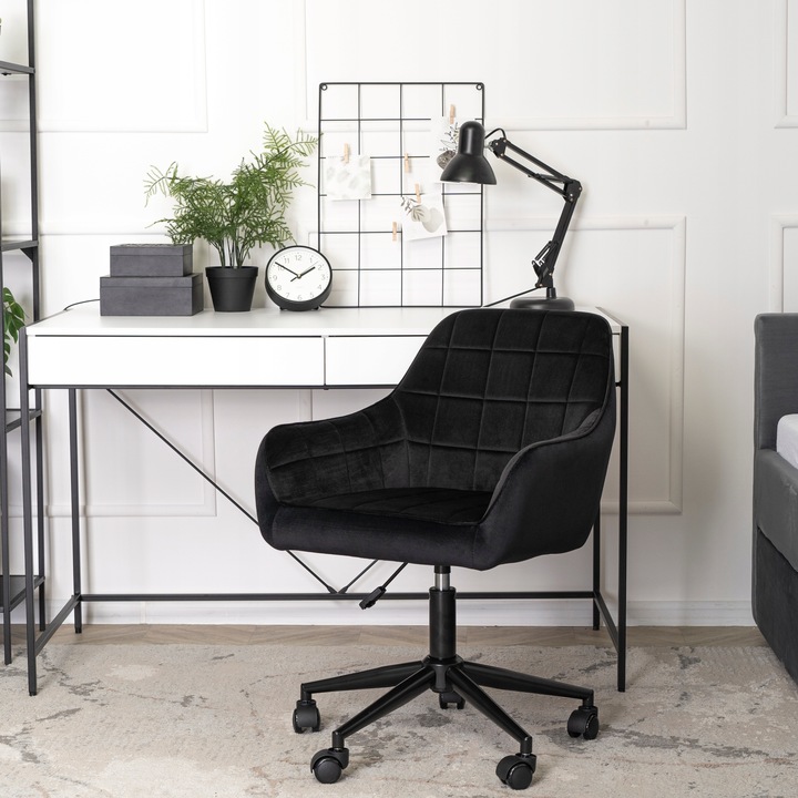 Krzesło Obrotowe Fotel Młodzieżowy Obrotowy Dla Dziecka Czarny Welur LUCY