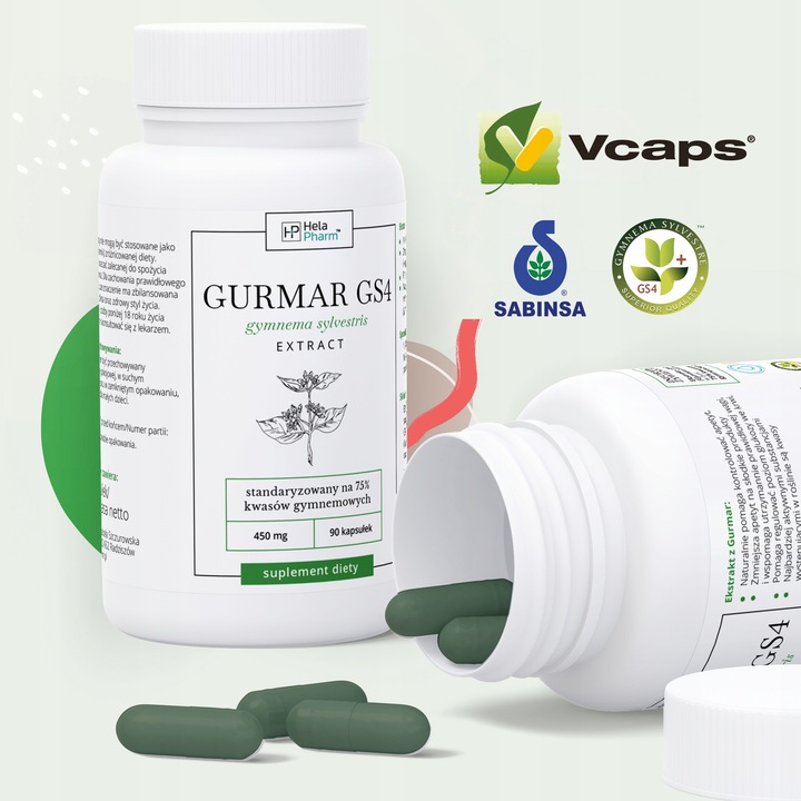 Gurmar GS4 75% kwasów gymnemowych ODCHUDZANIE, CUKIER, APETYT 90 kapsułki