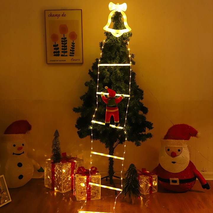 ŚWIĄTECZNE LAMPKI LED DRABINKA ŚWIĘTEGO MIKOŁAJA 8 TRYBÓW 160 CM