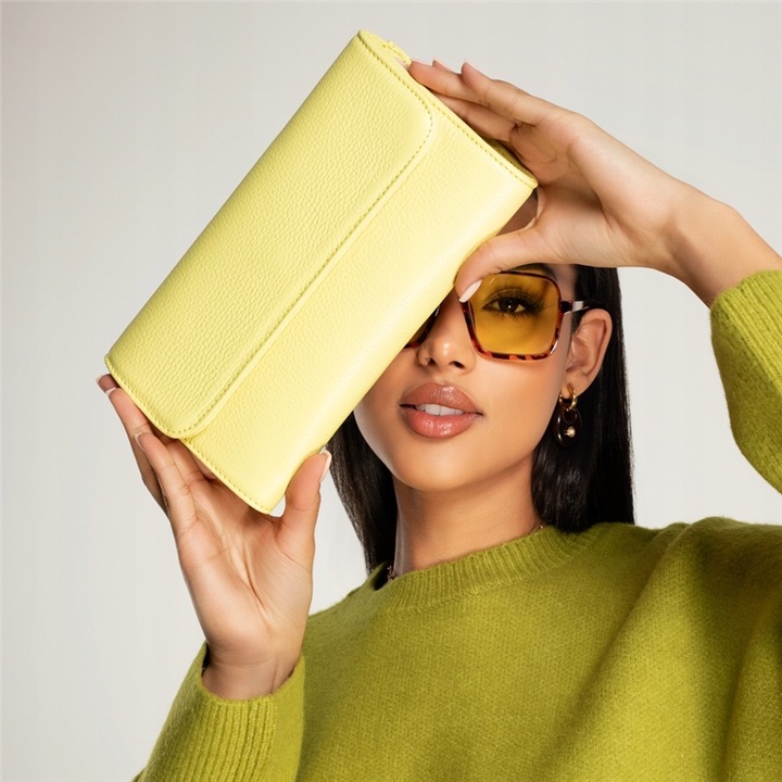 Kopertówka Damska Skóra Naturalna Elegancka Wyjściowa Pojemna Czarna E68