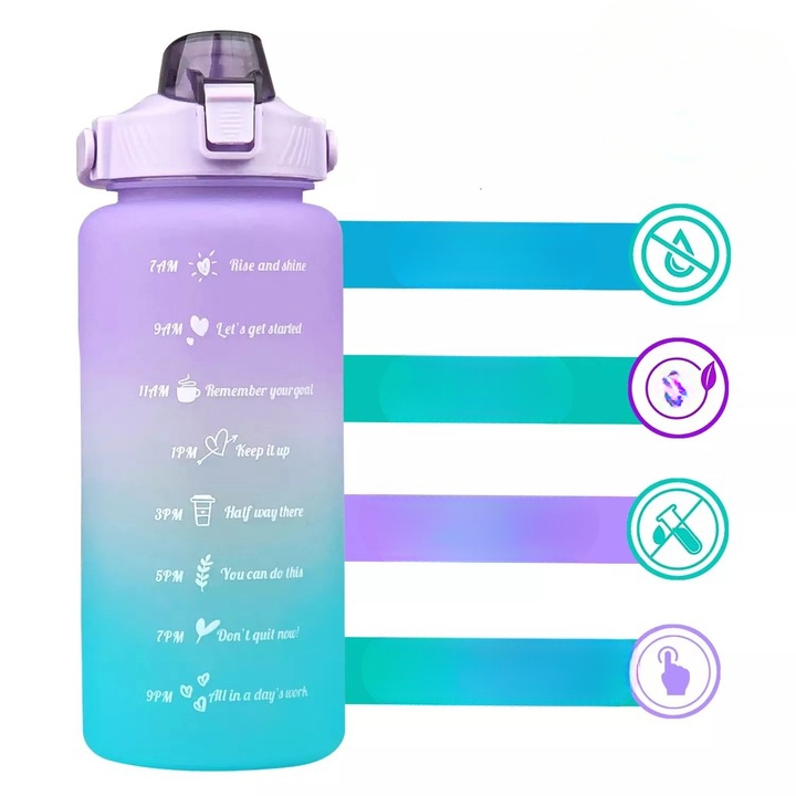 BUTELKA NA WODĘ BIDON Z MIARKĄ ZE SŁOMKĄ PRZYPOMNIENIEM SIŁOWNIA FITNESS 2L