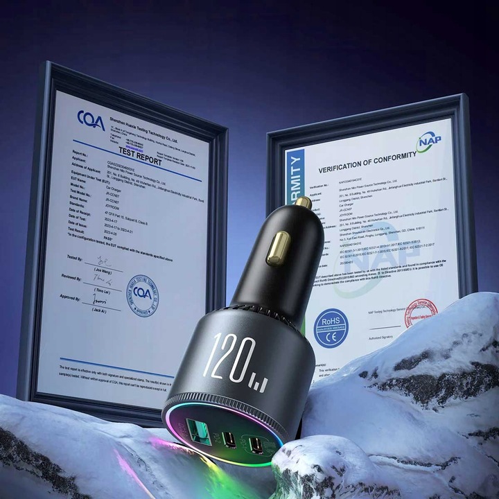 JOYROOM ŁADOWARKA SAMOCHODOWA 120W 2xUSB-C USB-A + KABEL USB-C 100W QC PD