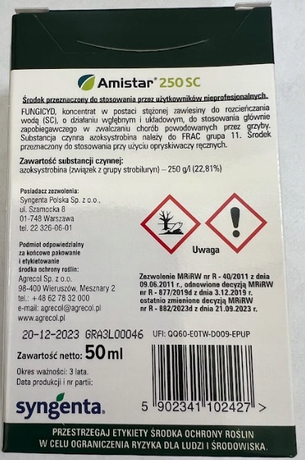 AMISTAR 250 SC preparat grzybobójczy oprysk MIĘCZAK ZGNILIZNA Agrecol 50ml