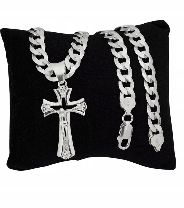 Łańcuszek Męski Srebrny Pancerka 8,00 mm z Krzyżykiem pr 925 Grawer Gratis