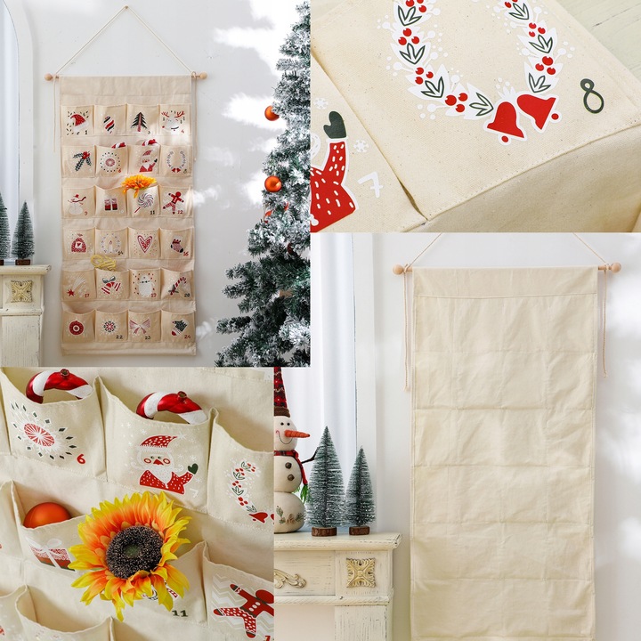 KALENDARZ ADWENTOWY MATERIAŁOWY PŁÓTNO DO ZAWIESZENIA WIELORAZOWY + ZADANIA