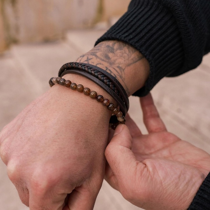 SERASAR, Bransoletka skórzana [kamień] dla mężczyzn, w tym pudełko