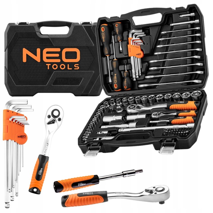 NEO 10-206 ZESTAW KLUCZE NASADOWE 1/2", 1/4" TORX NASADKI WALIZKA 100el