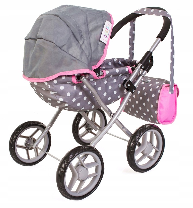 Wózek dla lalek GŁĘBOKI GONDOLA - SKŁADANY DASZEK - DUŻE KOŁA + TORBA Doris