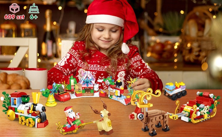 KALENDARZ ADWENTOWY DLA DZIECI KLOCKI ŚWIĄTECZNE 50w1 MIKOLAJ FIGURKA 609el