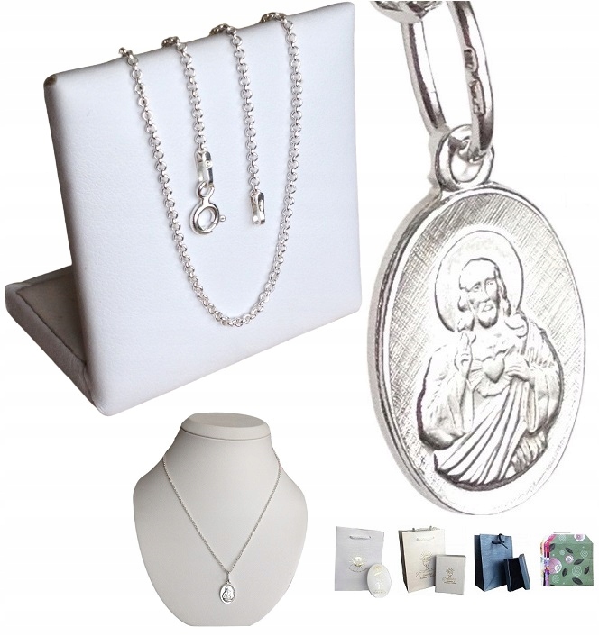 Łańcuszek Srebrny Medalik Komplet Srebrny (na PREZENT / KOMUNIA / Chrzest)