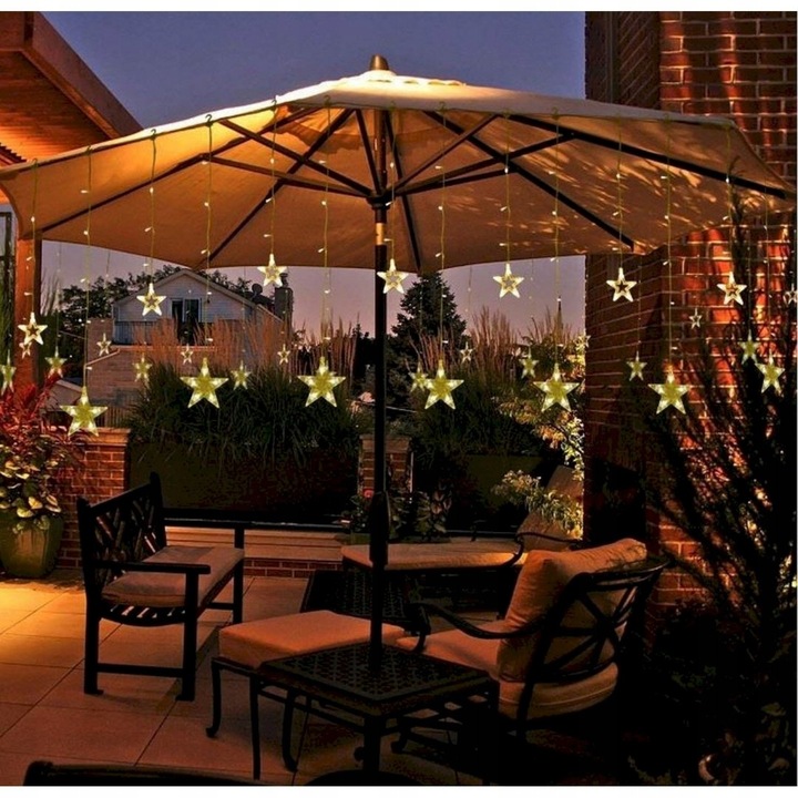 Świąteczna kurtyna 5 gwiazdek, oswietlenie 61 LED, ciepła biel+ pilot