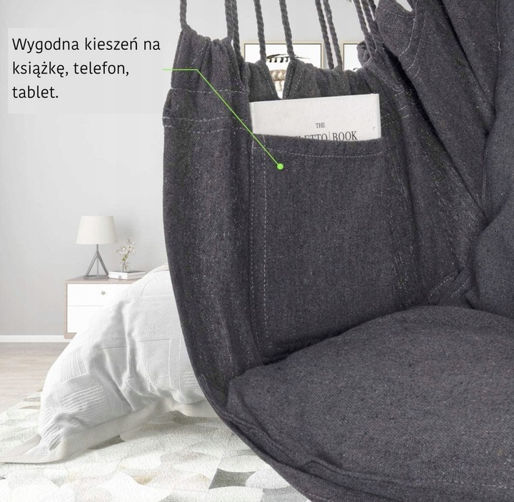 Ciemno szary Antracyt hamak brazylijski kokon huśtawka ogrodowa poduszki