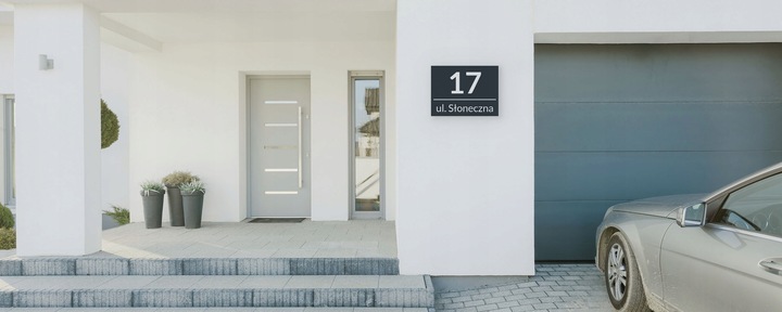 NIERDZEWNY NUMER NA DOM 40x30cm TABLICZKA ADRESOWA ANTRACYT + DYSTANSE