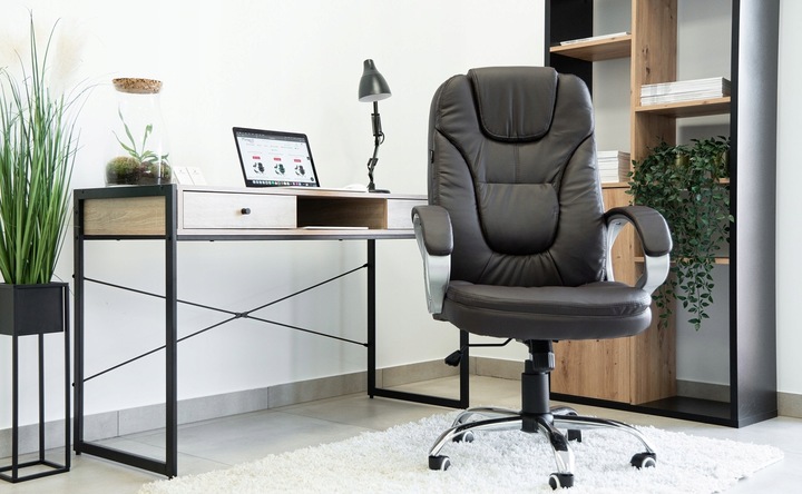 FOTEL BIUROWY OBROTOWY KRZESŁO BIUROWE OBROTOWE ERGONOMICZNY SKÓRZANY BRĄZ