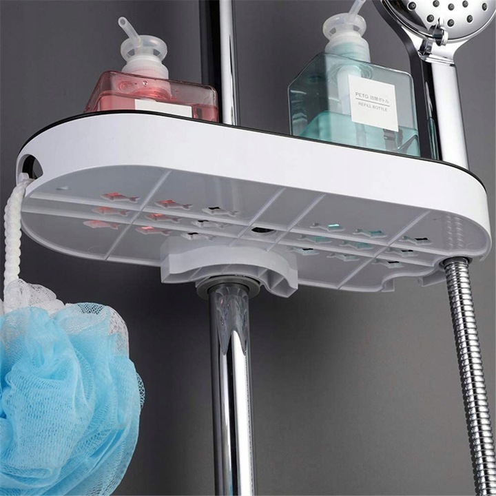 PÓŁKA ŁAZIENKOWA MOCOWANA NA DRĄŻEK PRYSZNICOWY POD PRYSZNIC WISZĄCA