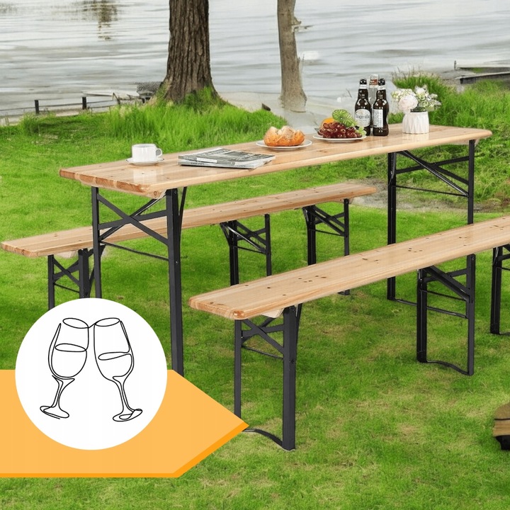 zestaw biesiadny 220cm drewniany skladany stol i ławki Komplet Piwny Barowy