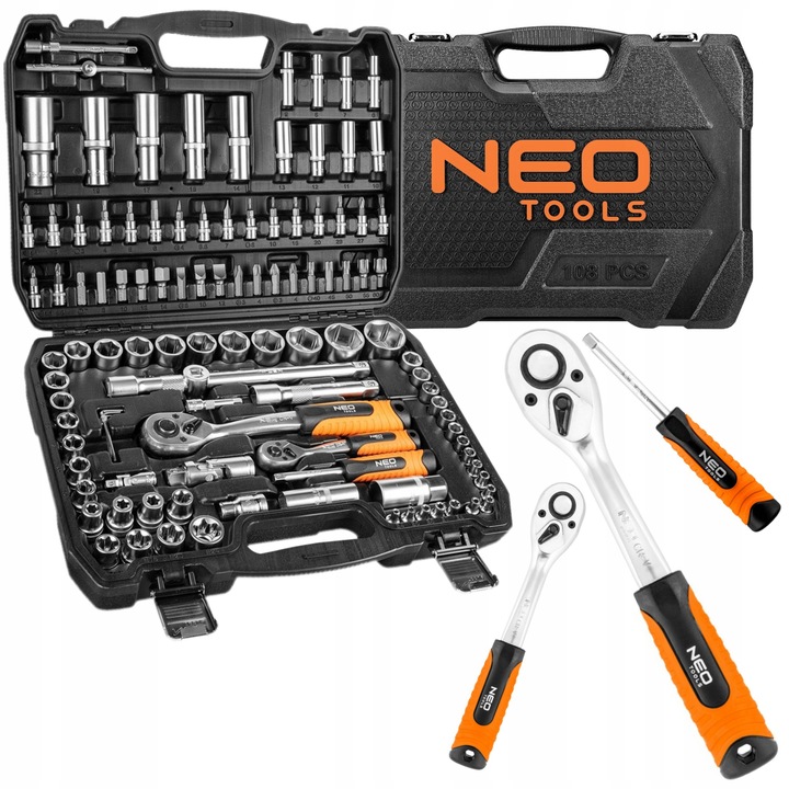 NEO 10-212 ZESTAW KLUCZE NASADOWE 1/2", 1/4" TORX NASADKI WALIZKA 108el