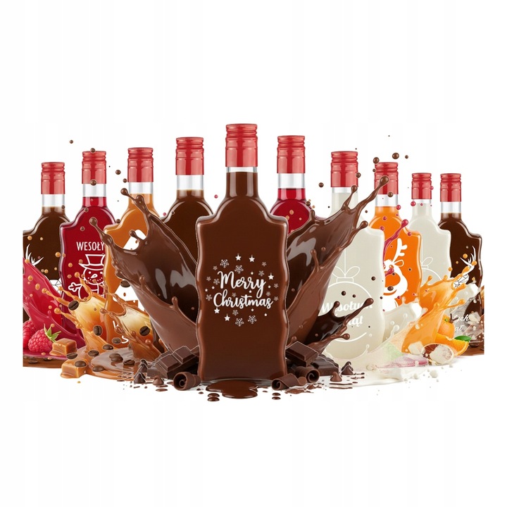 10x Butelki Szklane FALA 500ml z NADRUKIEM ŚWIĄTECZNYM na Prezent Nalewki