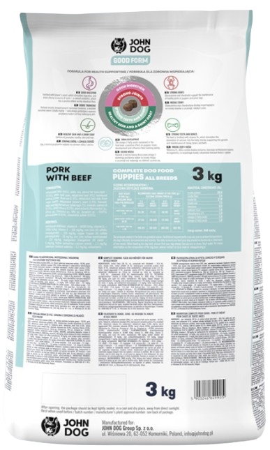 JOHN DOG GOOD FORM sucha karma dla szczeniaka WIEPRZOWINA WOŁOWINA 3 kg