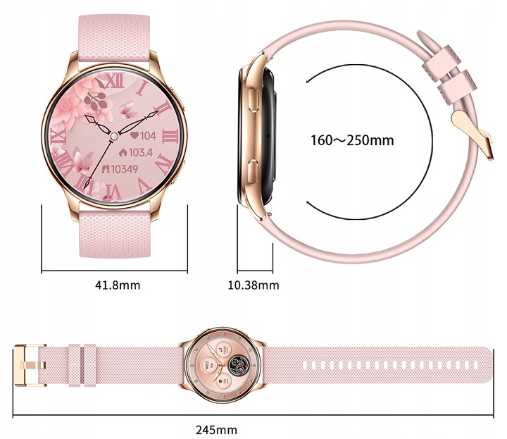 SMARTWATCH ZEGAREK DAMSKI POLSKIE MENU WIELOFUNKCYJNY 300mAh AMOLED 2 PASKI