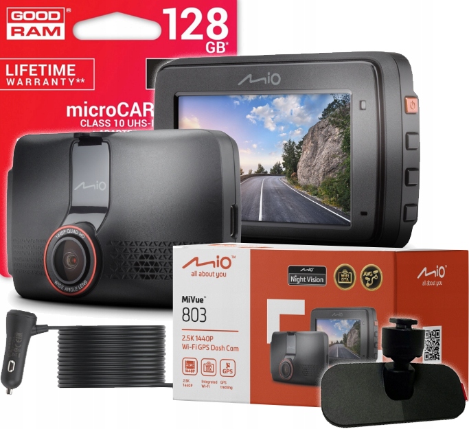 Wideorejestrator MIO MiVue 803 1440p 2,5K 140° Wi-fi GPS + karta 128GB