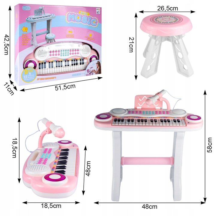 ORGANY ORGANKI KRZESEŁKO PIANINKO MP3 Z MIKROFONEM KEYBOARD USB DLA DZIECI