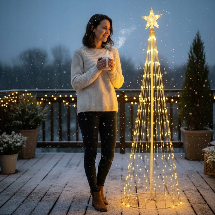 CHOINKA LED 180CM NA STELAŻU ZE ŚWIATEŁKAMI 8 TRYBÓW PROGRAMATOR IP44